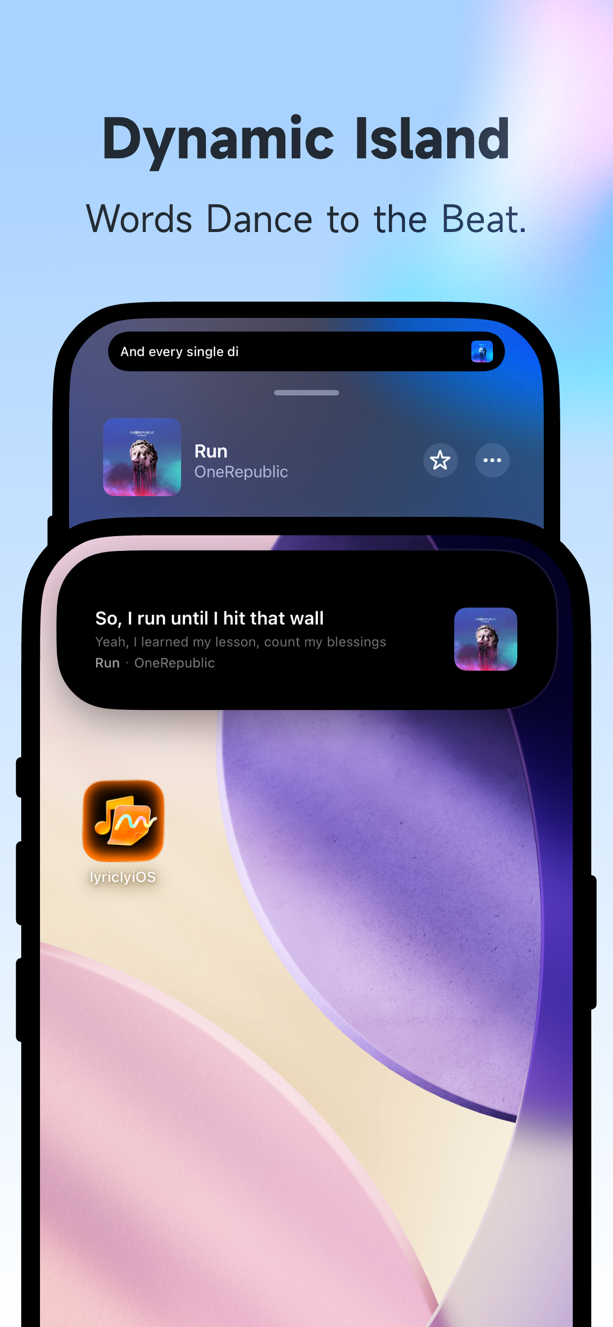 Lyricly iPhone Dynamic Island App Store preview