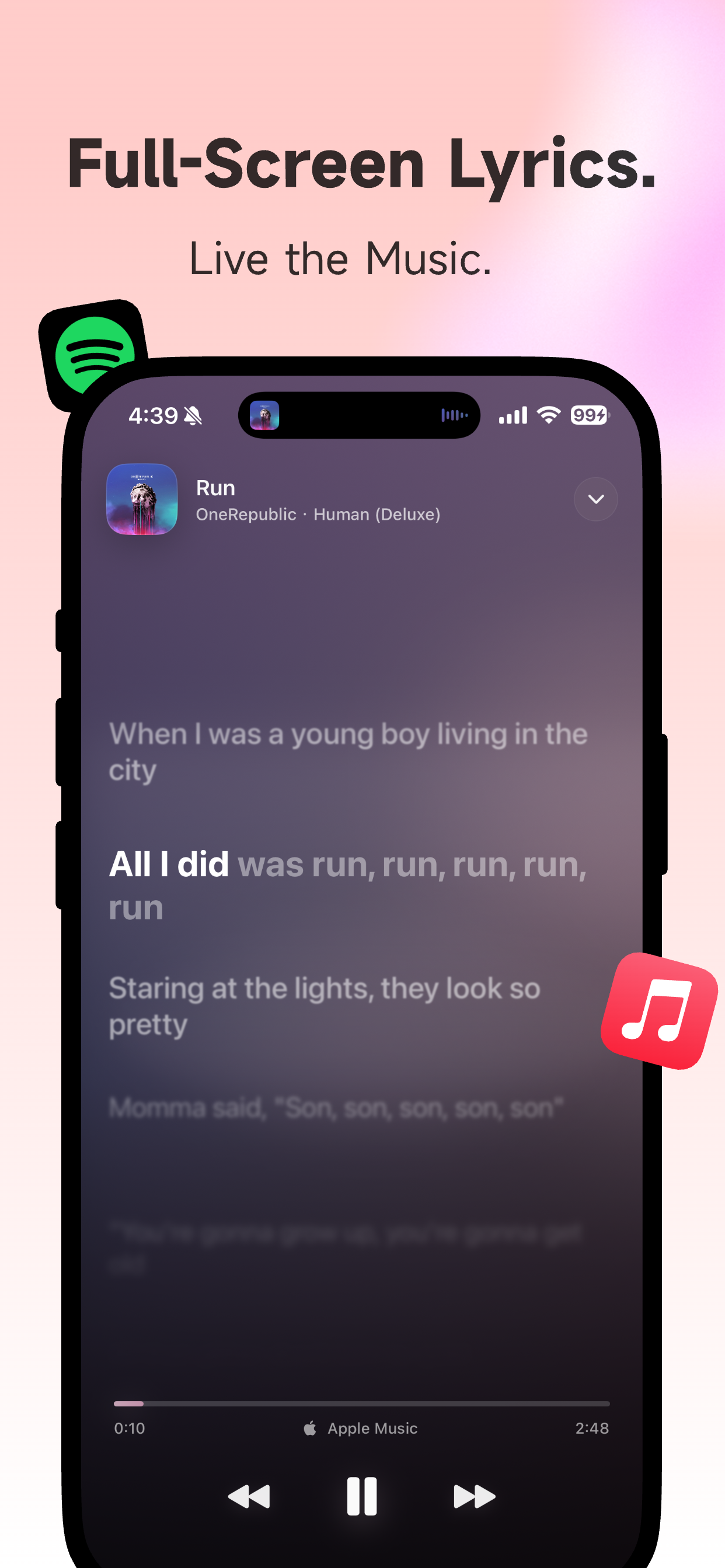 Lyricly iPhone full-screen lyrics App Store preview